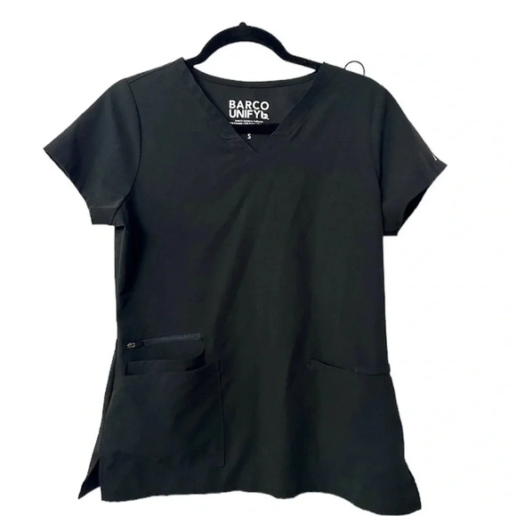 Barco Unify Women's Black Purpose Scrub Top Short Sleeve V-Neck Size S GUC - Picture 1 of 8